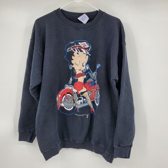 Vintage Betty Boop AAA USA Fabric 1992 Fleischer Studios Motorcycle Crewneck L - Picture 4 of 9